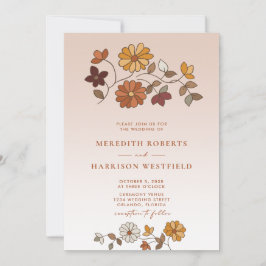 Whimsical Retro Blommigt QR-kod Bröllop Inbjudningar