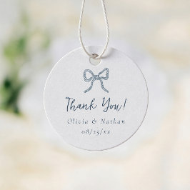 Whimsical Retro Blue Bow Wedding Thank You Gåvor Etiketter