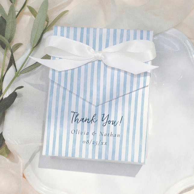 Whimsical Retro Blue Stripes Thank You Wedding Presentaskar (Skapare uppladdad)