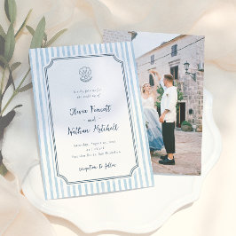 Whimsical Retro Blue Stripes Wedding Inbjudningar