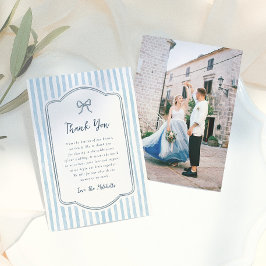 Whimsical Retro Bow & Blå Ränder Bröllop Tack Kort