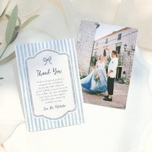 Whimsical Retro Bow & Blå Ränder Bröllop Tack Kort