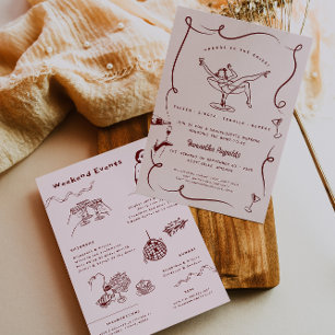 Whimsical Retro Doodle   Bachelorette Helg Inbjudningar