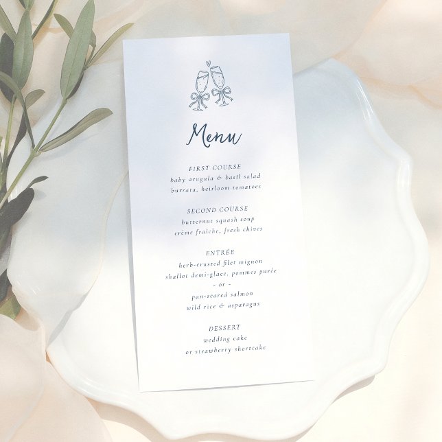 Whimsical Retro Doodle Blue Stripes Wedding Meny (Skapare uppladdad)