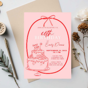 Whimsical Retro Gräns 60:e Födelsedagsfesten Inbjudningar