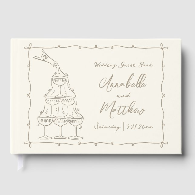 Whimsical Retro Hand Drawn Wedding Gästböcker (Framsida)
