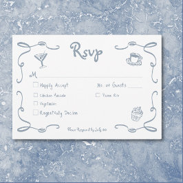 Whimsical Retro Hand plockade Dusty Blue Bröllop OSA Kort