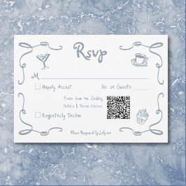 Whimsical Retro Hand plockade Dusty Blue Bröllop OSA Kort