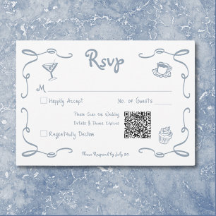 Whimsical Retro Hand plockade Dusty Blue Bröllop OSA Kort