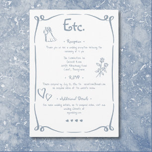 Whimsical Retro Hand plockade Dusty Blue Bröllop Tilläggskort