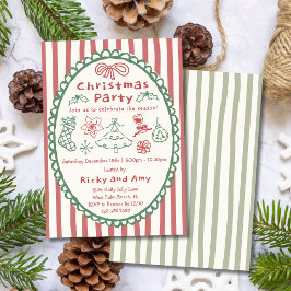 Whimsical Retro Handritat Rött Julfirande Inbjudningar