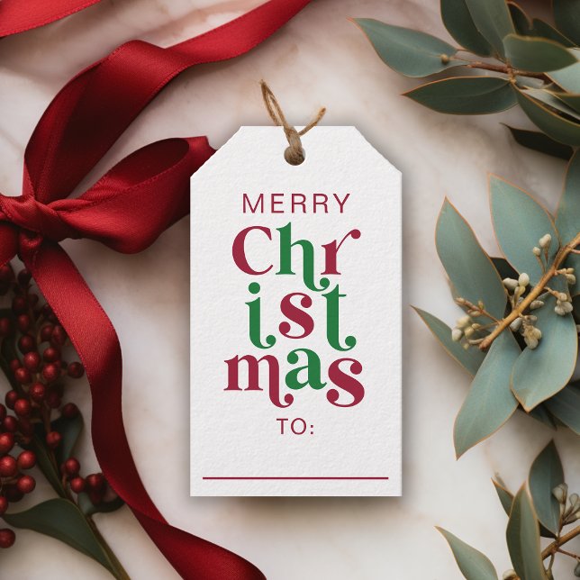 Whimsical Retro Merry Christmas Typography Presentetikett (Skapare uppladdad)