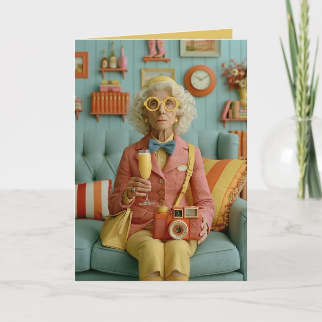 Whimsical Retro Mormor med Kamera Kort (Framsida)