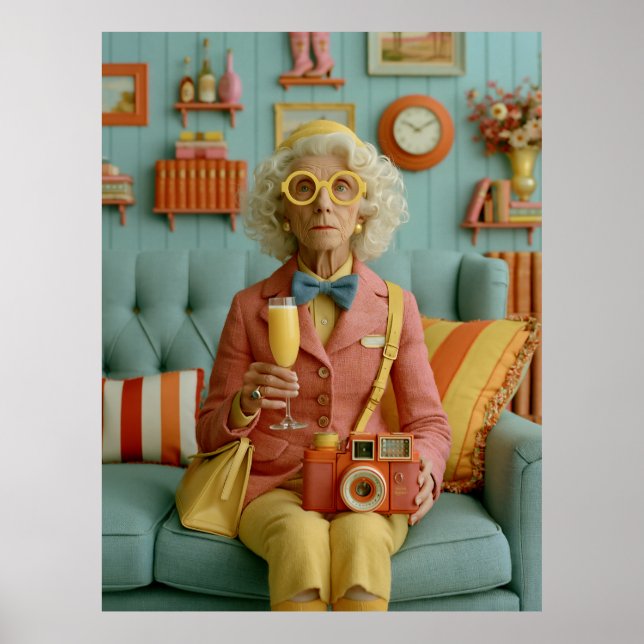 Whimsical Retro Mormor med Kamera Poster (Framsidan)