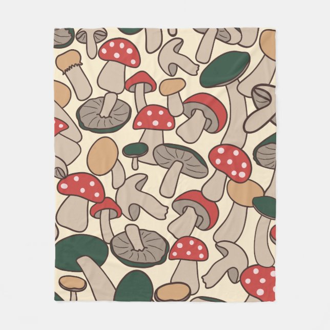Whimsical Retro Mushroom Botanical Fleecefilt (Framsidan)