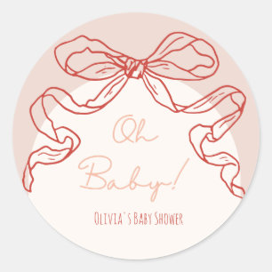 Whimsical Retro Orange Hand plockade Bow Baby Show Runt Klistermärke