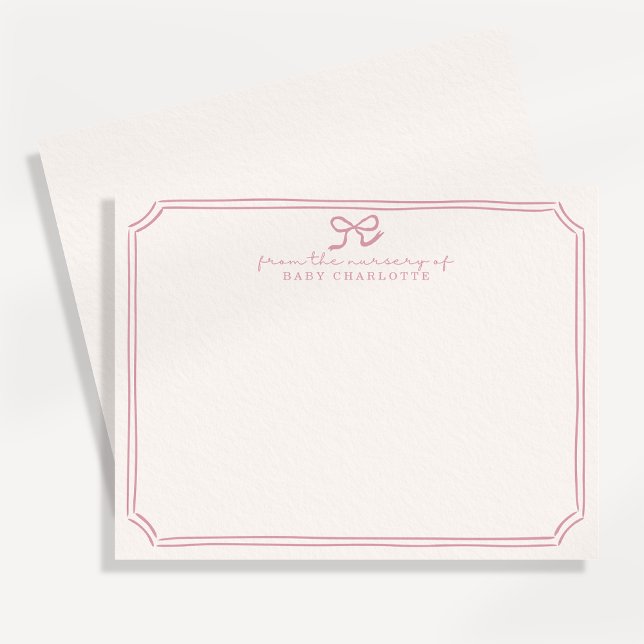 Whimsical retro Pink Bow Nursery Note Card Inbjudningar (Skapare uppladdad)