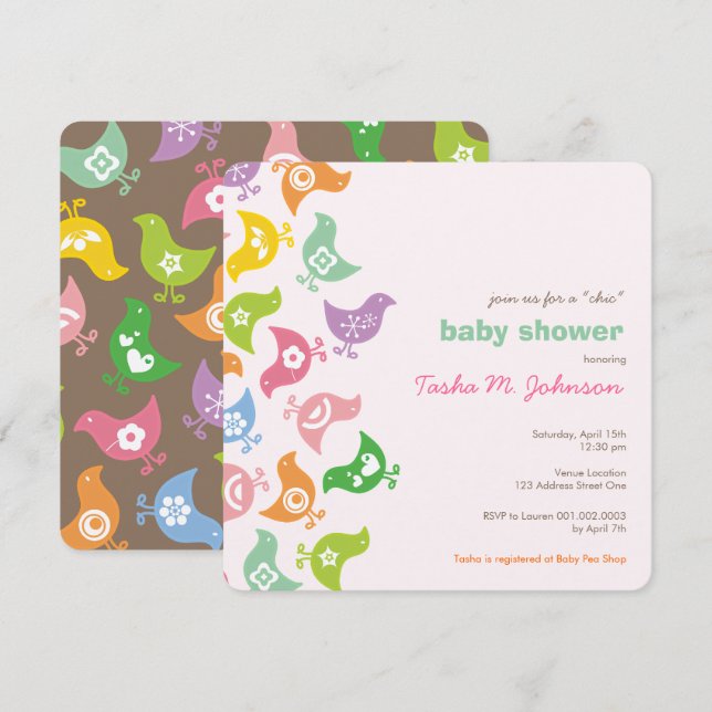 Whimsical Retro Rainbow Kycklingar Cute Baby Showe Inbjudningar (Fram/baksida)