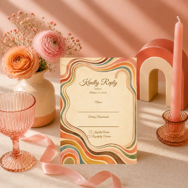 Whimsical Retro Regnbågsbröllop OSA Kort (Skapare uppladdad)