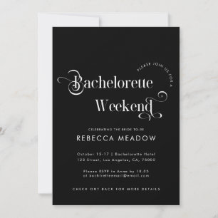 Whimsical Retro Script Black Bachelorette Party Inbjudningar