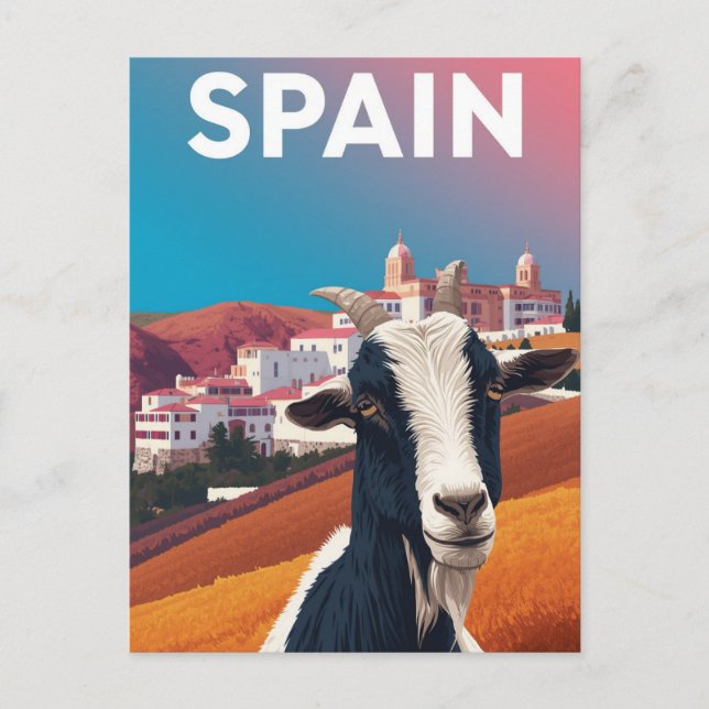 Whimsical Retro Spanien Bergbygd Get Resa Vykort (Framsida)