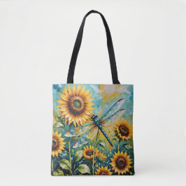 Whimsical Retro Sunflower and Dragonfly  Tygkasse
