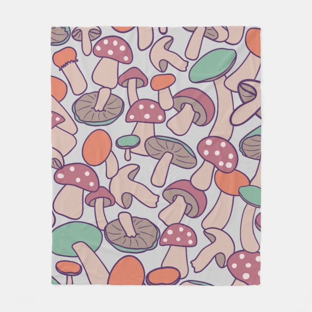 Whimsical Retro Svamp Botanisk Höst Mycelium Fleecefilt (Framsidan)