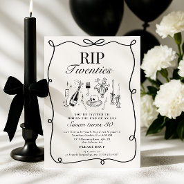 Whimsical RIP 20's, Hand-Drawn Funeral Birthday Inbjudningar