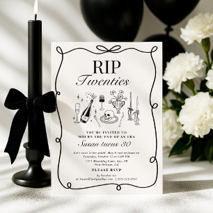 Whimsical RIP 20's, Hand-Drawn Funeral Birthday Inbjudningar