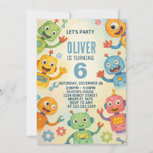 Whimsical Robot Birthday-inbjudan för barn Inbjudningar