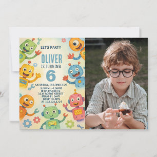 Whimsical Robot Birthday-inbjudan för barn Inbjudningar