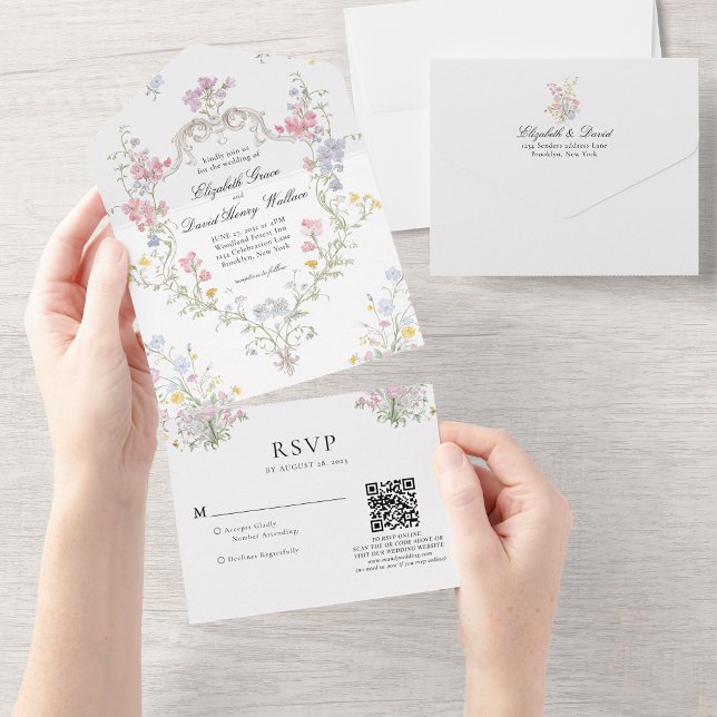 Whimsical Rococo Floral Crest Wedding QR Code Rsvp (Skapare uppladdad)