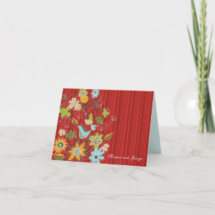 Whimsical röd blomsterträdgård chic bröllop tack kort