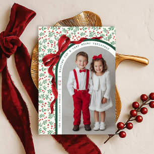 Whimsical röd bow bows jul firande foton julkort