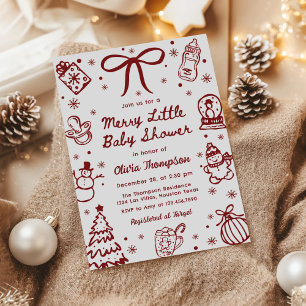 Whimsical röd handritad glad lilla bebis-babyshowe inbjudningar
