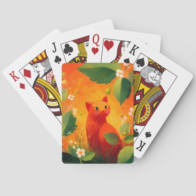 Whimsical röd katt vildblomsterträdgård casinokort (Baksidan)