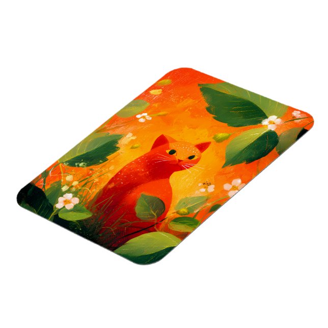 Whimsical röd katt vildblomsterträdgård magnet (Vänstra Sidan)