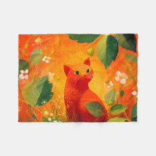 Whimsical röd katt Wildflower Trädgård Fleecefilt