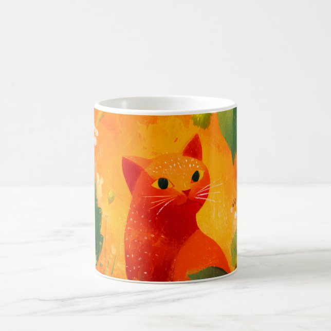 Whimsical röd katt Wildflower Trädgård Kaffemugg (Center)