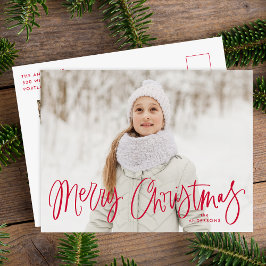 Whimsical röd manus Merry Christmas 2 Foto Helg Vykort