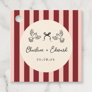 Whimsical röd och rosabränd randig bröllops- gåvor etiketter