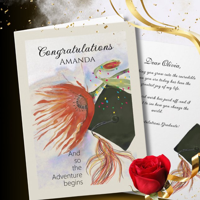 Whimsical röd protea-examensbevis kort för henne (Whimsical Red Protea Graduation Card for Her)