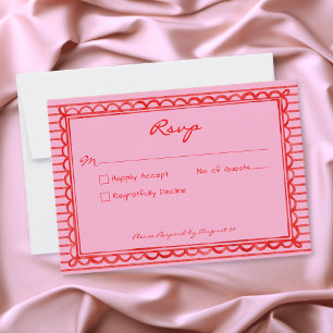 Whimsical röd rosa akvarellrandig bröllop OSA kort