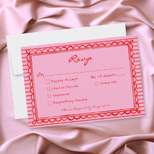 Whimsical röd rosa akvarellrandig bröllopsfest OSA kort