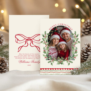 Whimsical röd slinga Familjefoto Classic Julkort