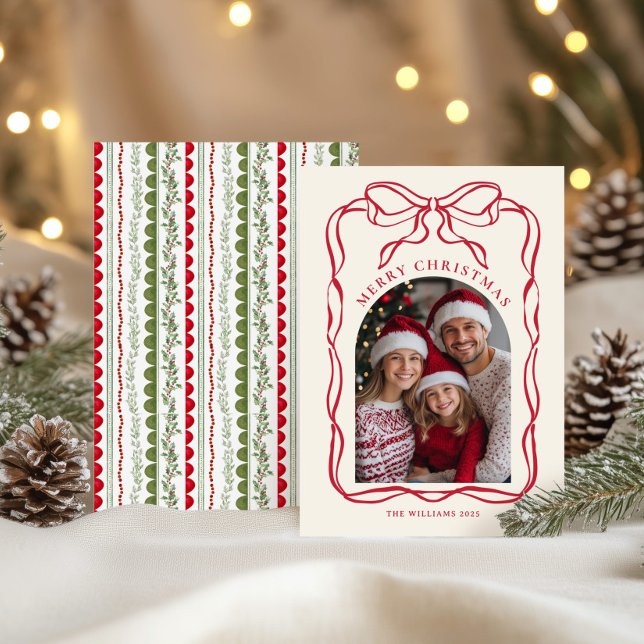 Whimsical röd slinga ram familjefoto jul julkort (Skapare uppladdad)