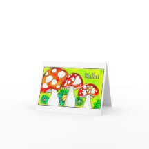 Whimsical Röd Svamp Trio Vattenfärgskonst Hej