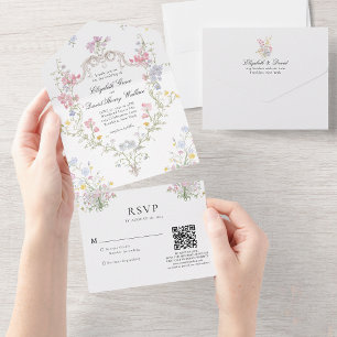 Whimsical rokoko blomkrans vigsel QR-kod RSVP