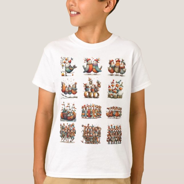 Whimsical Rolig 12 dagar jul Pojkar T Shirt (Framsida)