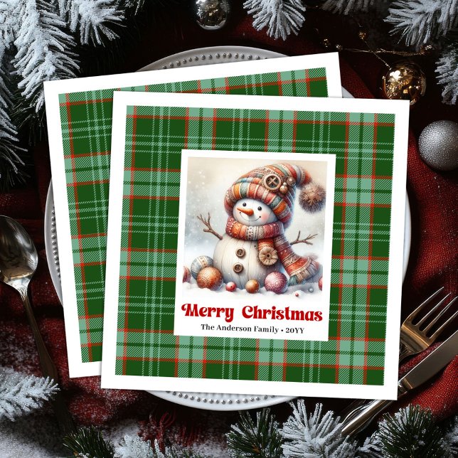 Whimsical Rolig Jul Snöman Redigerbara Servetter  (Whimsical Fun Christmas Snowman Editable Napkins )